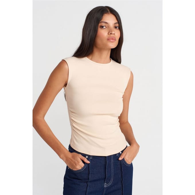 Dames Geribbelde Mouwloze T-shirt met Ronde Hals