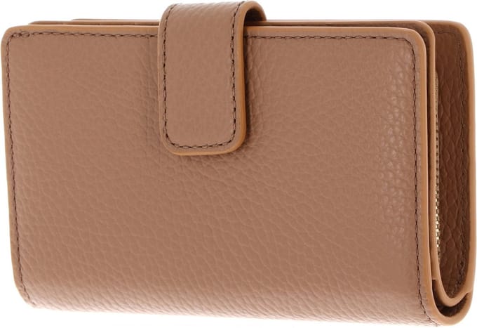 COCCINELLE Leren Portemonnee Metallic Soft Mini Wallet Grained Leather Skin Lichtbruin