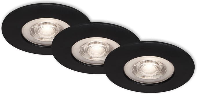 BRILONER - LED Inbouwspots - set van 3 - dimbaar - zwart - 5W - IP44 - 3.000 K