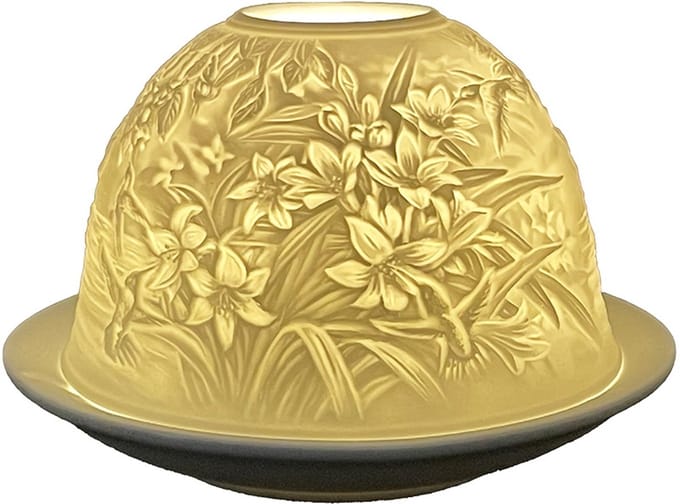 Clayre & Eef Waxinelichthouder Ø 12x8 cm Wit Porselein Bloemen