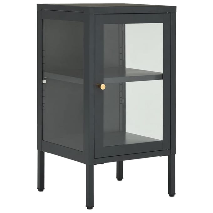 vidaXL - Dressoir - 38x35x70 - cm - staal - en - glas - antracietkleurig