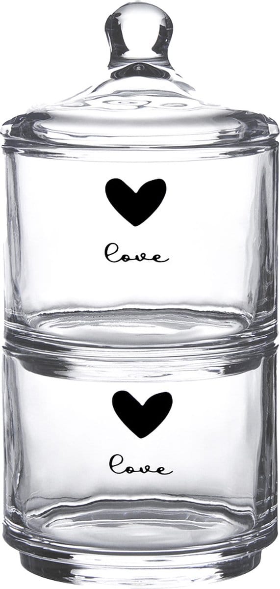 Clayre & Eef Voorraadpot Deksel Ø 10x21 cm Glas Rond Hart Love Voorraadbus