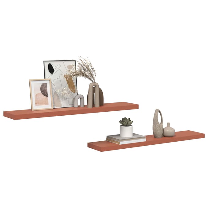 vidaXL - Wandplank - 2 - st - Rood - 120 - x - 23,5 - x - 3,8 - cm - Bewerkt - hout