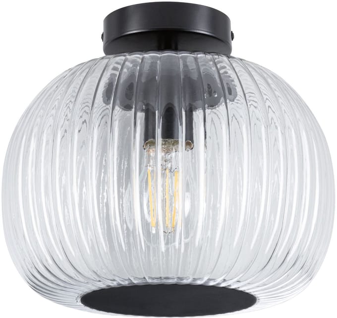 LED-plafondlamp Ruya IP44 E27 230V max. 60W dimbaar Glas, Zwart mat