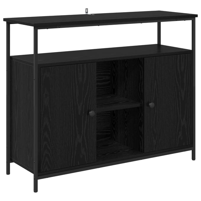 vidaXL - Dressoir - Zwart - Eiken - 100 - x - 35 - x - 80 - cm - Bewerkt - hout