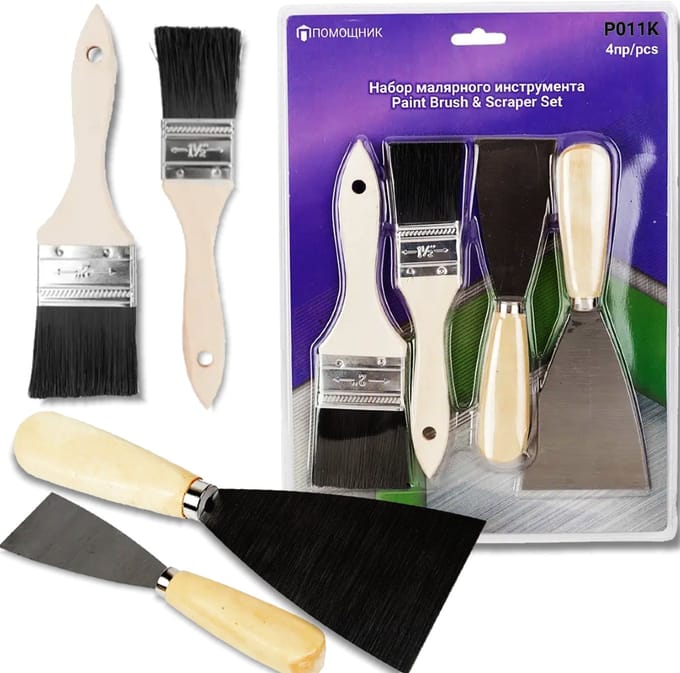 PARTNER - Schildergereedschapsset - 2 Pincelen - 2 Spatels - Houten Handvat