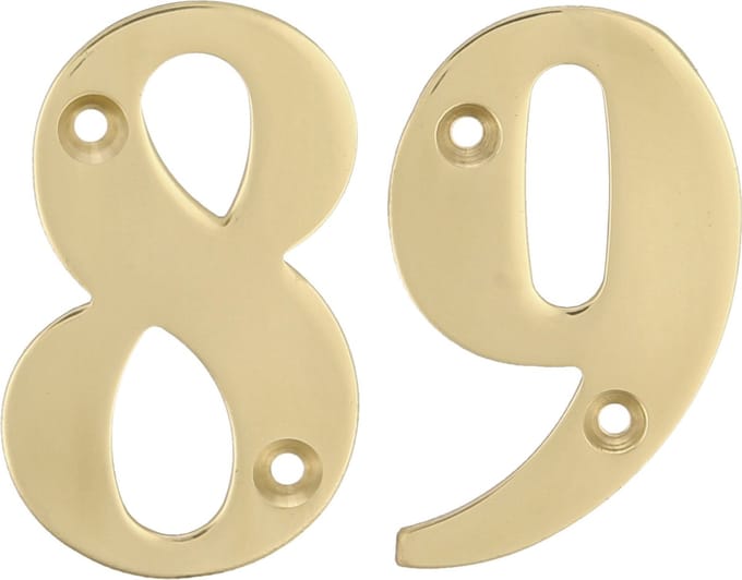 AMIG Huisnummer 89 - massief messing - 5cm - incl. bijpassende schroeven - gepolijst - goudkleur