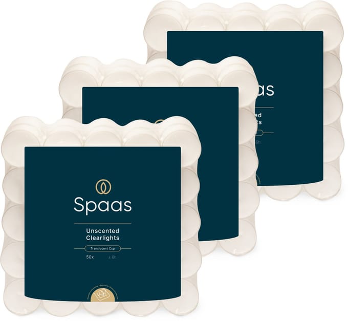 Spaas Theelichtjes Kaarsen Clearlights - Wit - circa 6u - 150 stuks