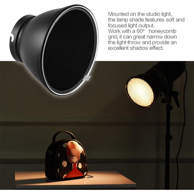 210mm Elinchrom Mount Reflector Diffuser Kap Lampenkap met 60 graden Honingraatgrid voor Elinchrom Mount Studio 60 Degree Honeycomb Grid black