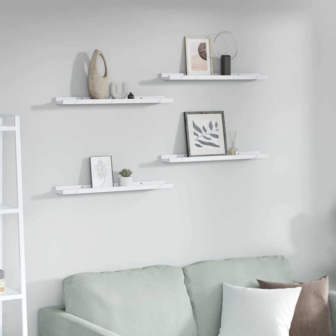 vidaXL - Wandplank - 4 - st - Wit - Marmer - 60 - x - 9 - x - 3 - cm - Bewerkt - hout