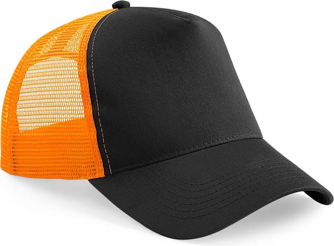 Beechfield Heren Half Mesh Trucker Cap / Hoofddeksel (Zwart/Oranje)