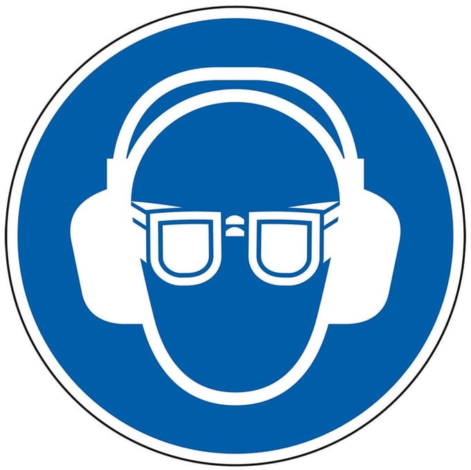 Oog en gehoorbescherming verplicht sticker, ISO 7010 150 mm