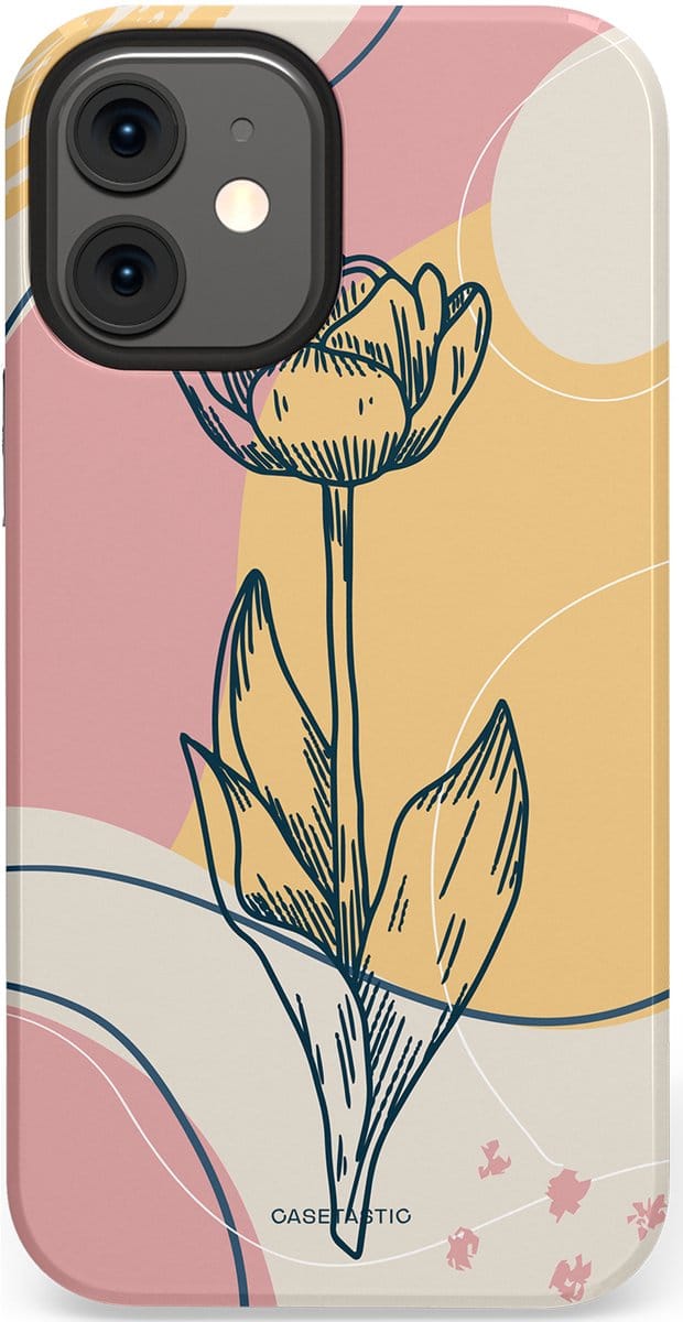 Casetastic hoesje geschikt voor Apple iPhone 12 Mini - Dubbellaagse bescherming - Zachte tulp - Fashion Case - Lichtgrijs Beige Lichtroze
