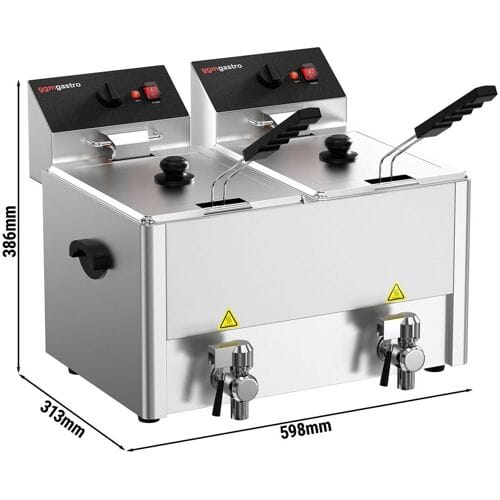 GGM Gastro Elektro Doppelfritteuse - 8+8 Liter - 6,5 kW - mit Ablasshahn Zilver