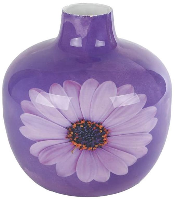 Vaas Gerbera paars metaal decoratief speelgoed 18x18x18cm.