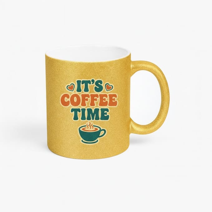 Gouden Glitter Koffiemok 'It's Coffee Time' - Uniek Cadeau