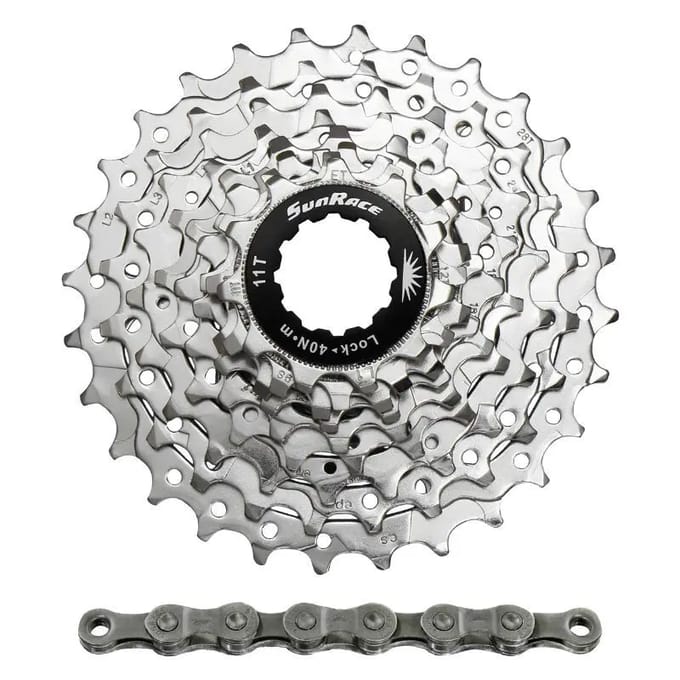 Cassette met ketting Sunrace R91 11-28 Route Shimano Nickel