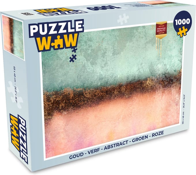 Puzzel Goud - Verf - Abstract - Groen - Roze - Legpuzzel - Puzzel 1000 stukjes volwassenen