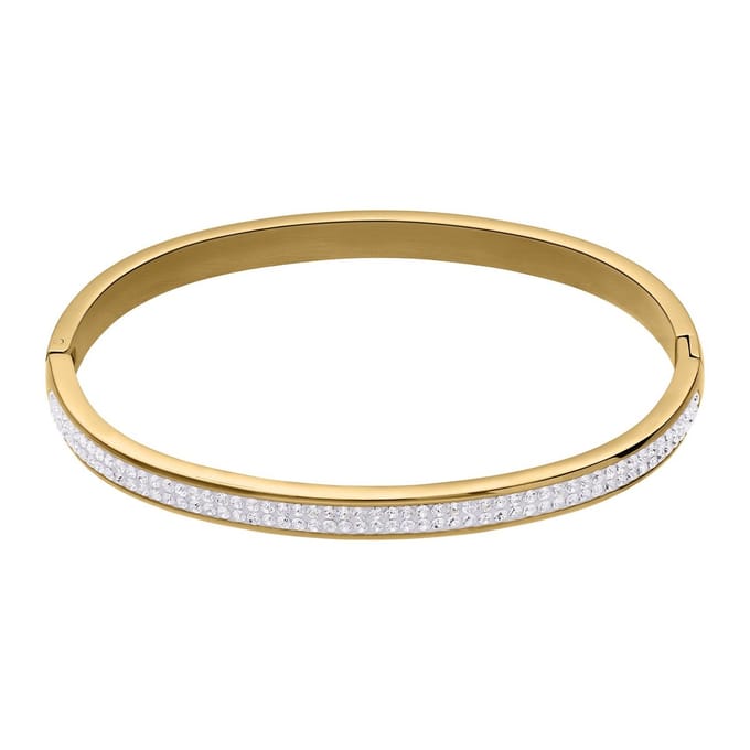 Lucardi Dames armband plated wit kristal - Staal - Bangle - Cadeau - Stijlvol - Goudkleurig