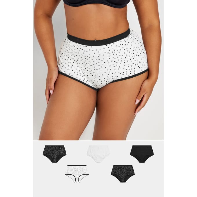Yours 5 Pack Tailleslips Van Katoenmix Met Sterrenontwerp In Zwart/Wit Size 62-64