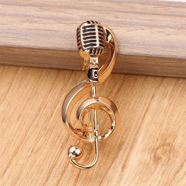 Mode Retro Microfoon Muziek Broche Muzieknoot Microfoon Pin Legering brown