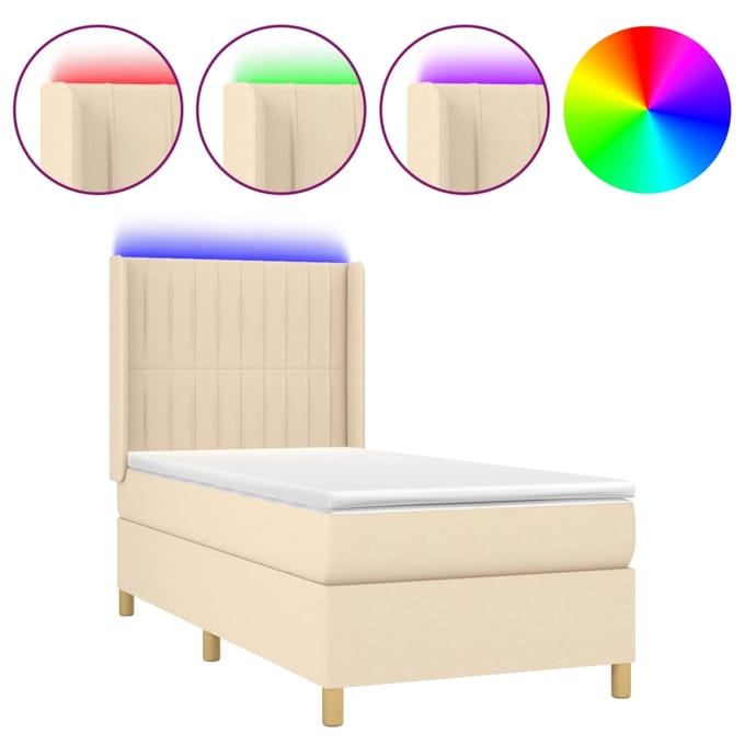vidaXL - Boxspring - met - matras - en - LED - stof - crèmekleurig - 80x200 - cm
