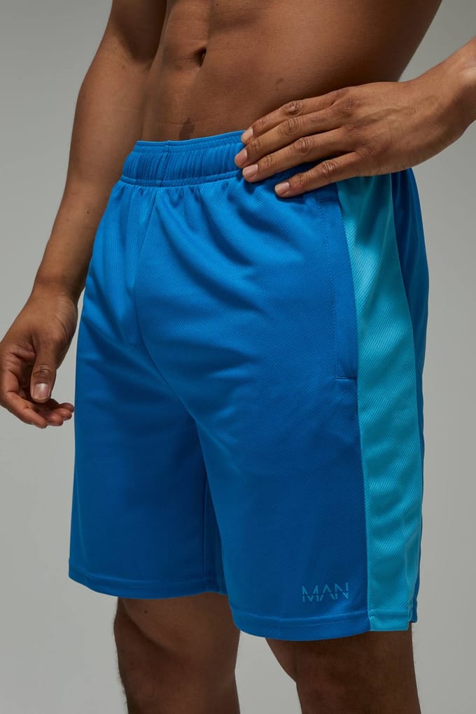 Man Active Colour Block Zip Pocket 7inch Basic Training Short | Blue | Size Medium