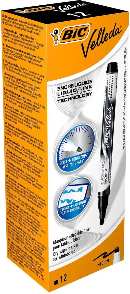 Whiteboardmarker Bic Velleda 1,5mm Rond Zwart Doos � 12 Stuks