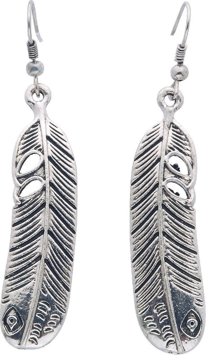 Behave - Oorhangers dames veervormig - Boho trend - Zilverkleur