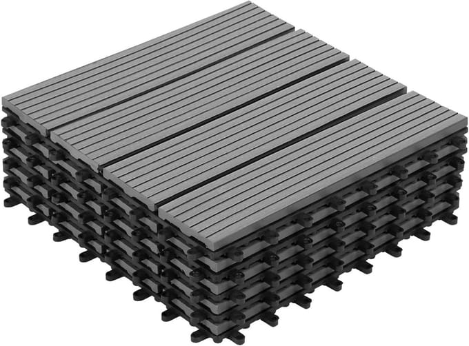 Set van 5 Composiet Terrastegels voor Buiten, Houtlook, Grijs, 30x30 cm