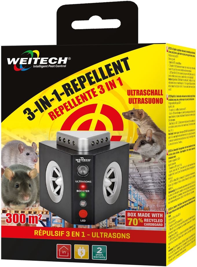 Weitech WK0311 3-in-1 Knaagdierverjager - 240° bereik - Ultrasoon - Compact design