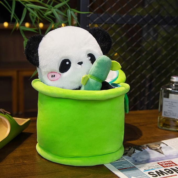 2-in-1 Schattig Bamboe Panda Pluche Speelgoed Kawaii Knuffeldier Panda Pluche Pop Kussen 30-35cm groen