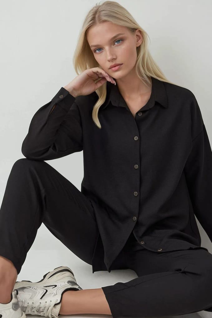Linnenmix Lange Mouwen Shirt en Broek Set