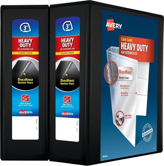 Set van 2 Extra Stevige 3-Ringenbanden Zwart met 7,6 cm One-Touch Ringen voor Papier