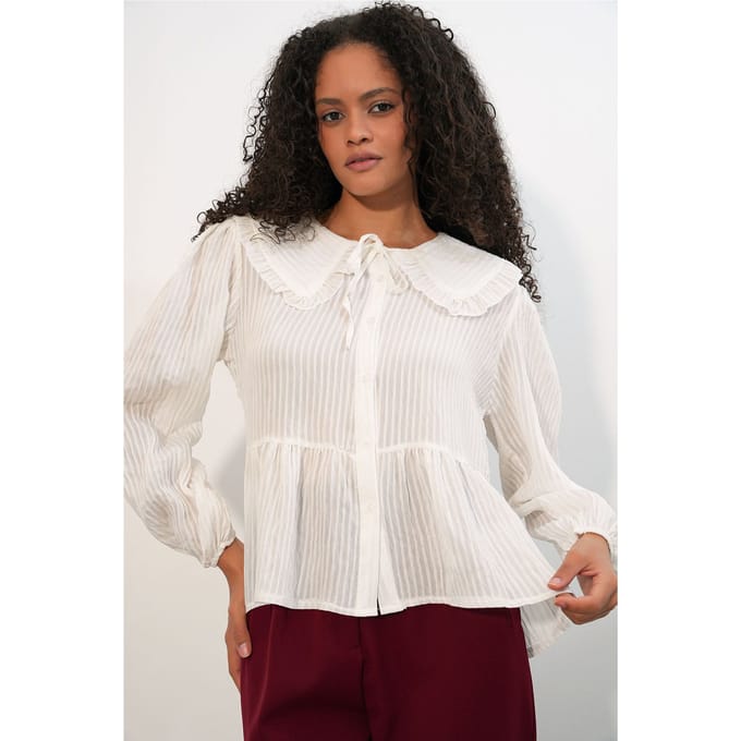 Dames Viscose-mix Blouse Met Baby Kraag