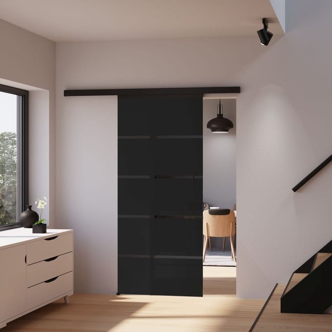 Schulte complete glazen schuifdeur 90x203 - antraciet strips - staafgreep- doubele softclose