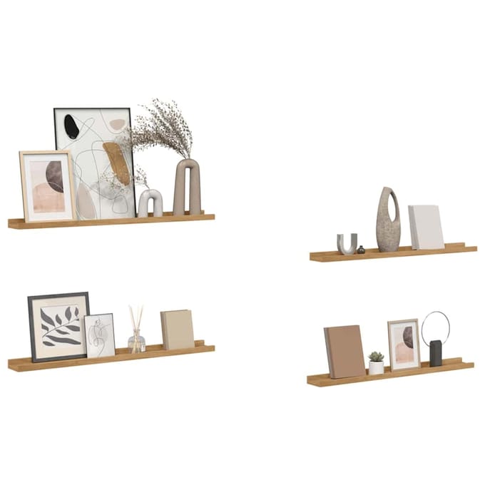 vidaXL - Wandplank - 4 - st - Bruin - 80 - x - 9 - x - 3 - cm - Bewerkt - hout