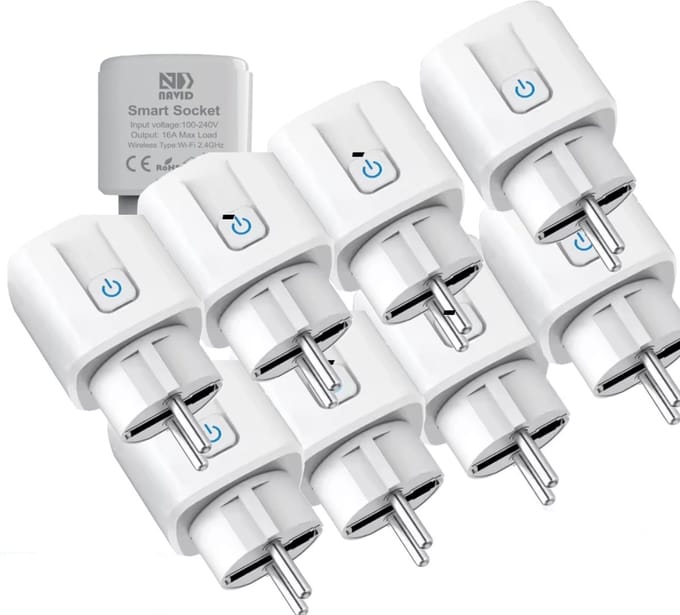 8-Pack Navid Slimme Stekker 16A – WiFi Smart Plugs met Energiemeter – Compatibel met Google Home & Alexa – iOS & Android