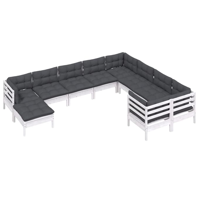 vidaXL - 10-delige - Loungeset - met - kussens - grenenhout - wit
