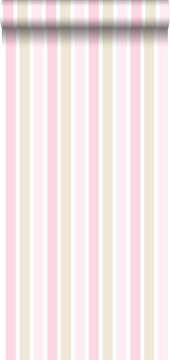 ESTAhome behang verticale strepen licht roze, beige en wit - 53 cm x 10.05 m - 138701