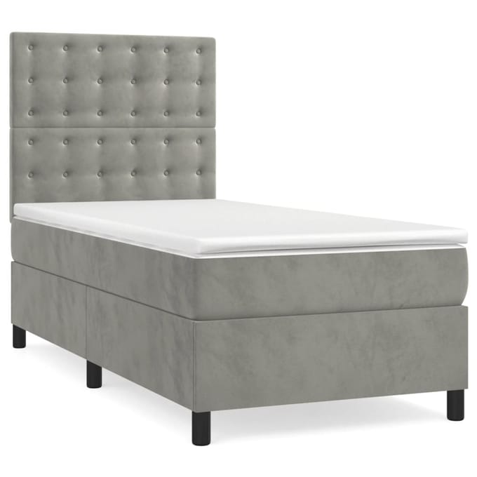 vidaXL - Boxspring - met - matras - en - LED - fluweel - lichtgrijs - 90x190 - cm