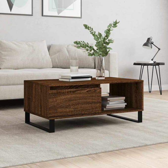 vidaXL - Salontafel - 90x50x36,5 - cm - bewerkt - hout - bruin - eikenkleur