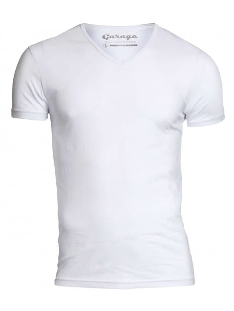 Garage 202 - Bodyfit T-shirt V-hals korte mouw wit M 95% katoen 5% elastan