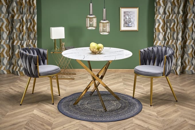 Glazen eettafel Raymond 100 cm breed marmer wit