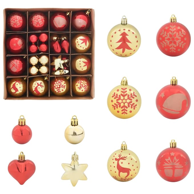 vidaXL - Kerstbal - Set - 40 - st - Goud - en - rood - Ø - 6 - cm - Kunststof
