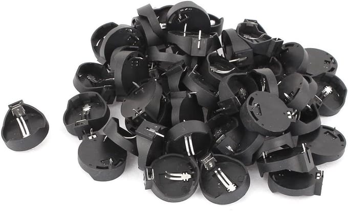 Batterijhouder Socket - Knopcel Houder - Printplaten Monteren - 2-Terminal Ontwerp - 50 Stuks - Zwart
