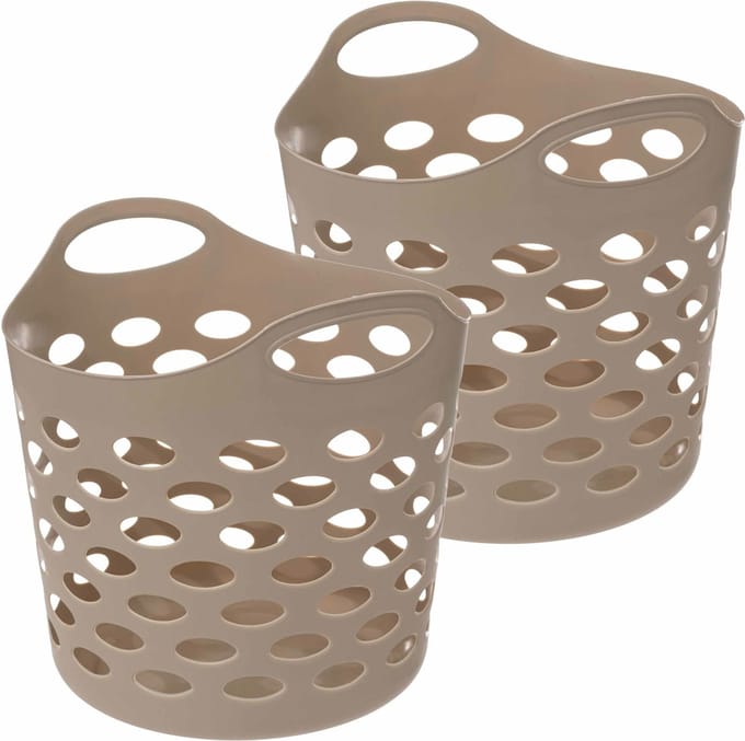 5Five Flexibele wasmand/opbergmand - 2x - rond - beige - 28 liter - D40.5 x H38 cm