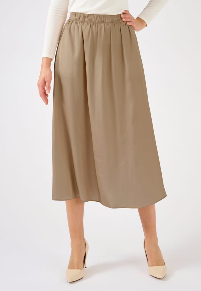 Damart - Geplooide rok met satijnen kreukeffect - Dames - Beige - 42