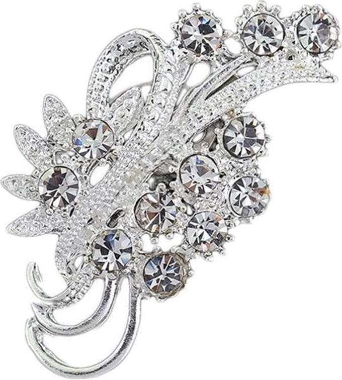 Fako Bijoux® - Broche - Bloem - Kristal - 20x38mm - Zilverkleurig