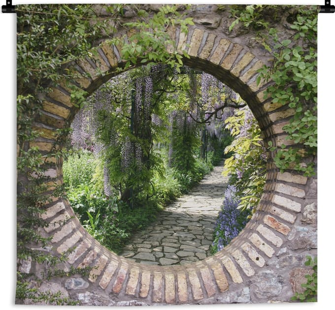 Wandkleed - Wanddoek - Bos - Stenen - Doorkijk - Pad - 60x60 cm - Wandtapijt
